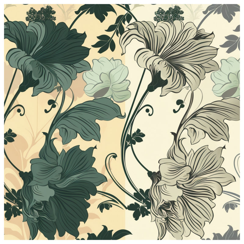 Housse de couette Floral Bedding Nature Art Deco, Housse de couette pour très grand lit, Vert / blanc / beige floral