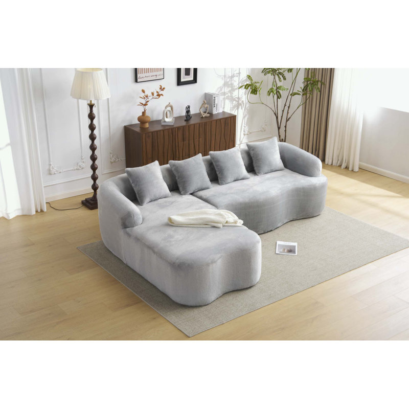 Canapé modulaire en L avec méridienne incurvée, Mélange de polyester gris