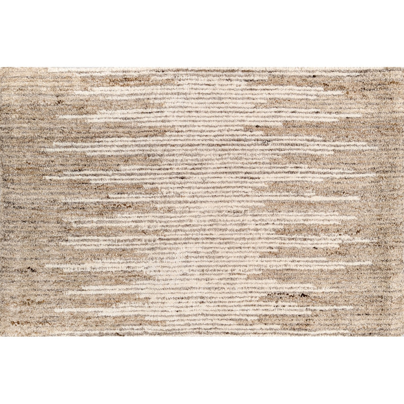 Abrash Ikat Hand-Tufted Wool Area Rug Cut/Loop Pile, Natural, 2' x 3'
