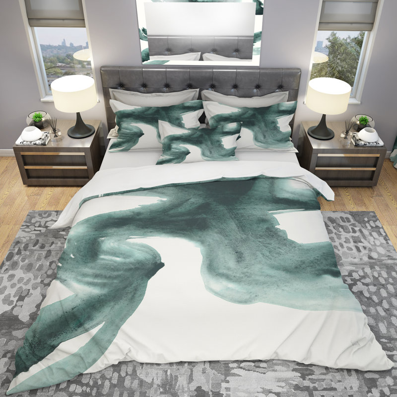 Gouache vert sur gris II - ensemble de housse de couette moderne et transitionnel - microfibre de polyester