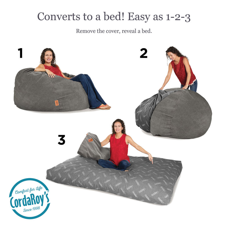 CordaRoy's Corduroy Convertible Bean Bag Chair, Medium (Queen), Gray Corduroy
