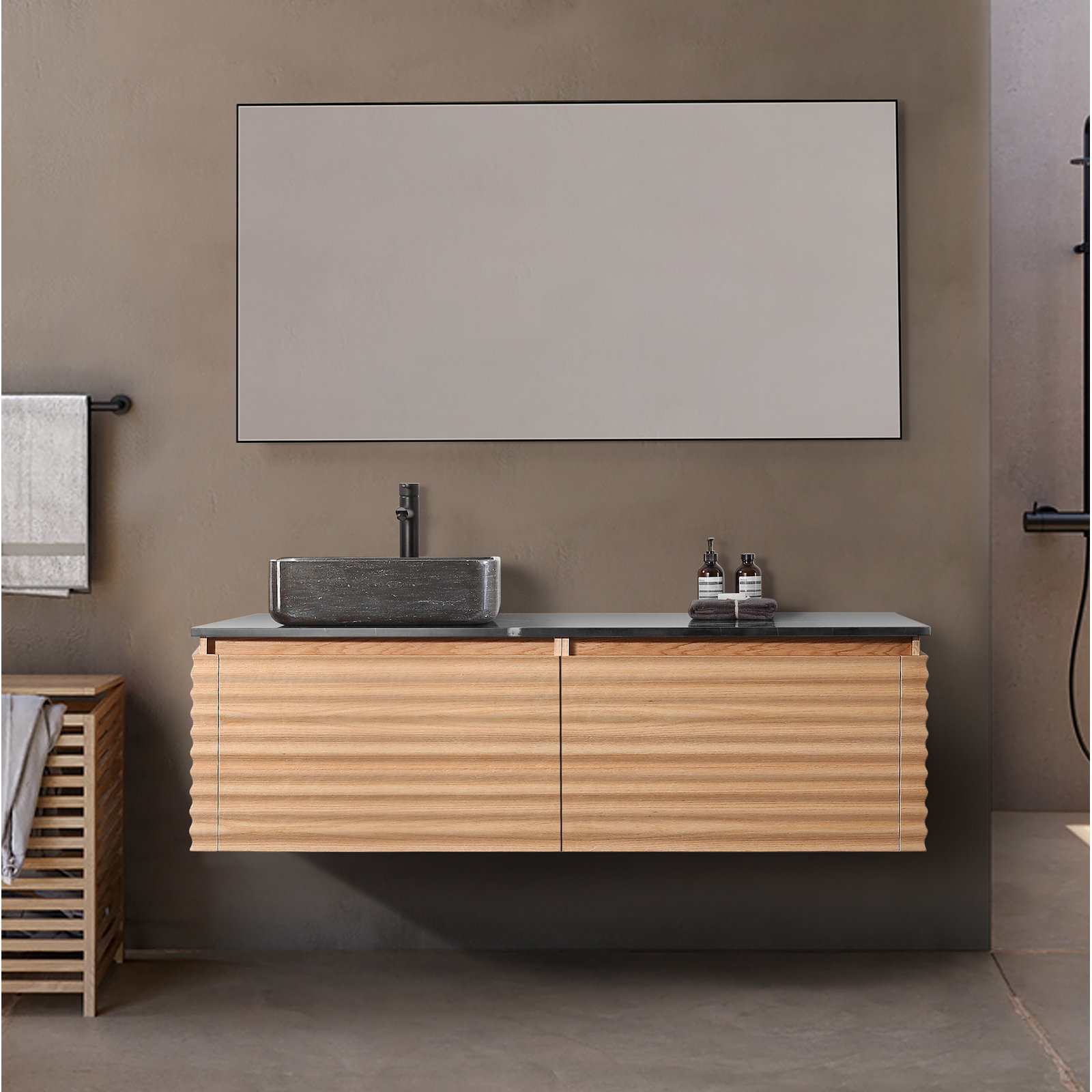 Jasmine 60" Oak Single Bathroom Vanity, Tan