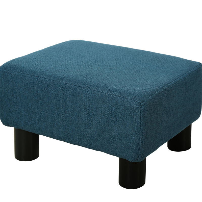 Repose-pieds en tissu de lin, tabouret cubique bleu avec pieds en plastique, idéal pour le salon, offrant un siège confortable en bleu, créant ainsi une atmosphère