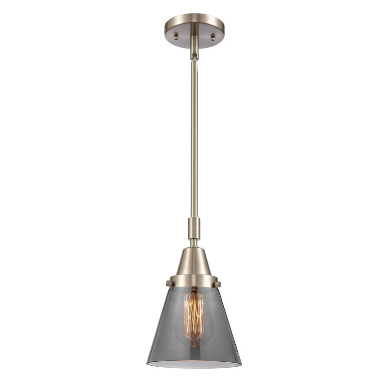 Luminaire suspendu conique 1 lumière Xaniah, Fumée plaquée, H 42,12 po x l 6 po x P 6 po, Nickel satiné brossé