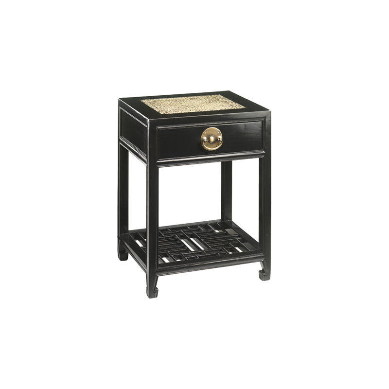 Hangzhou 45cm W Solid Wood Bedside Table, Black Lacquer