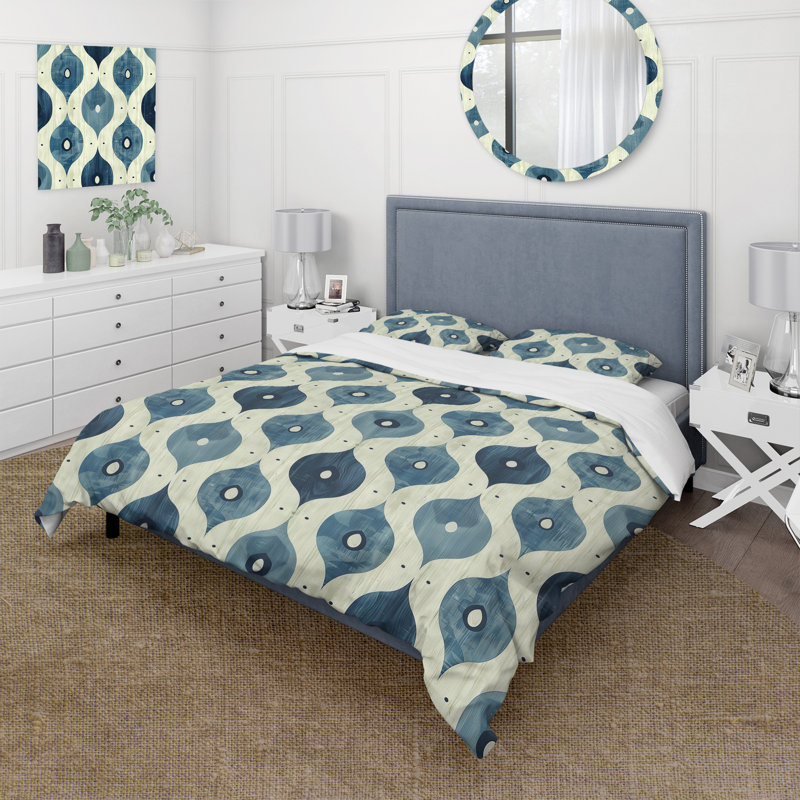 Ensemble de housse de couette Blue Ogee Patterns IV - Midcentury, Housse de couette très grand + 2 taies décorativ