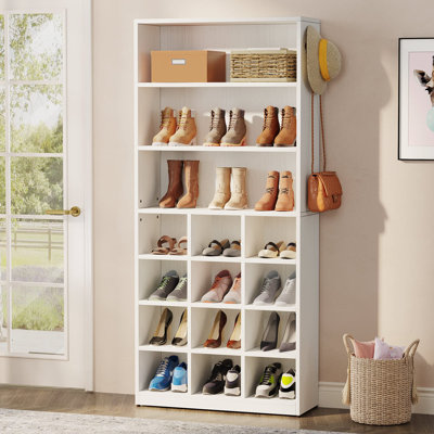 7-Tier Shoe Storage Cabinet, 24 Pair Freestanding Organizer with Side Hooks for Hallway, Bedroom, Closet & Entryway