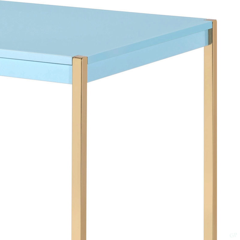 Bureau d'écriture bleu bébé et doré avec ports USB, Bleu bébé / Or