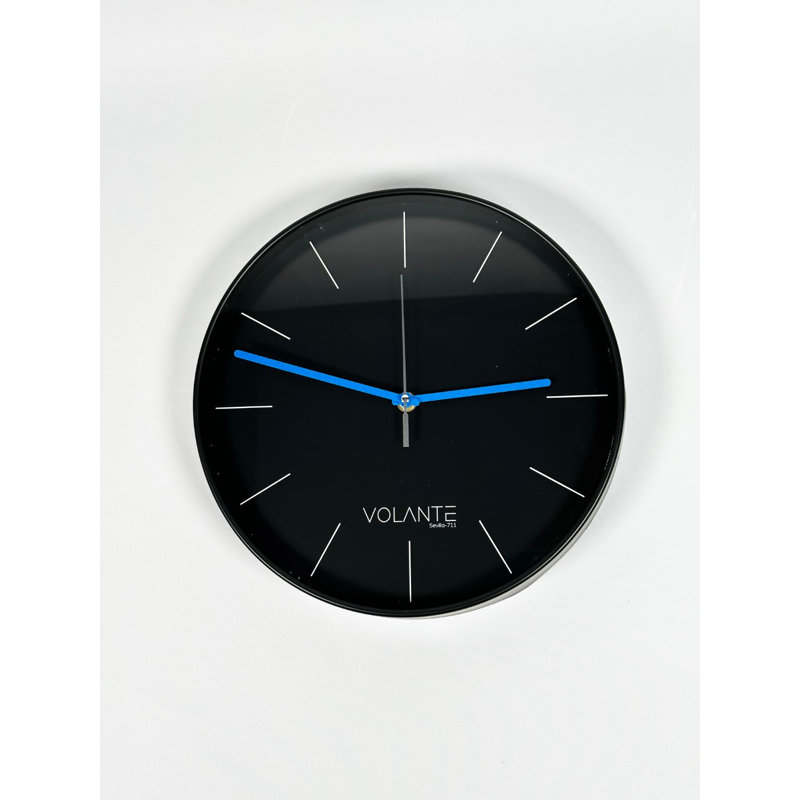 Stylish Decorative Wall Clock, Black & Blue, 11.8 x 11.8 x 1.8 inches | 100% Plastic Body, Real Glass Cover | Perfect for Living Room, Kitchen & Office Decor, Modern Design for Timeless Elegance