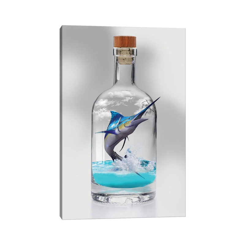 Sailfish In A Bottle by David Loblaw - Wrapped Canvas Print, 20.32 cm H x 30.48 cm W