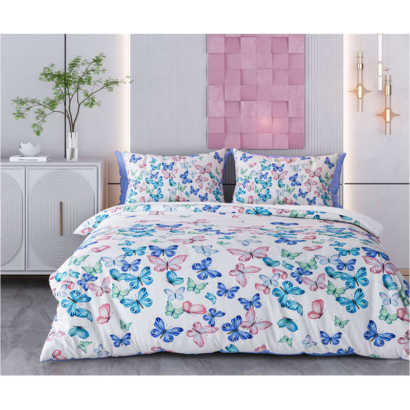 Luxury Quilt Cover Set, 70% Cotton / 30% Polyester, 94.5 x 86.6 inches | Includes 2 Pillowcases (23.6 x 23.6 inches) | Machine Washable, Button & Envelope Closure | Vibrant White, Dark Blue, Green & Red Colors
