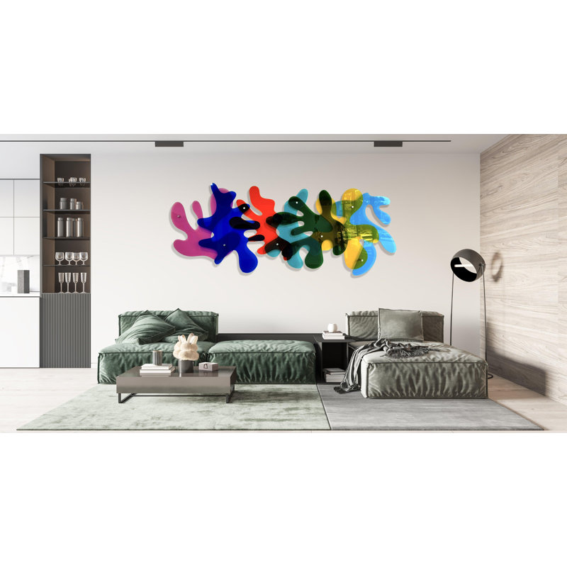 Petite sculpture murale coraux transparents - décor Pop Art, H 39 po x l 94 po x P 3 po
