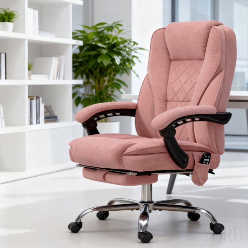 Heated Reclining Massage Office Chair With Adjustable Height And Footrest, Pink