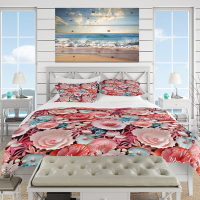 Seashell Serenity Ii Tropical Pattern II Floral Duvet Cover