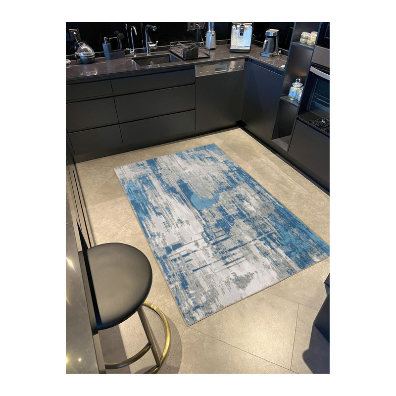 Tapis décoratif bleu pastel lavable à la machine, Carré 3 pi 3 po