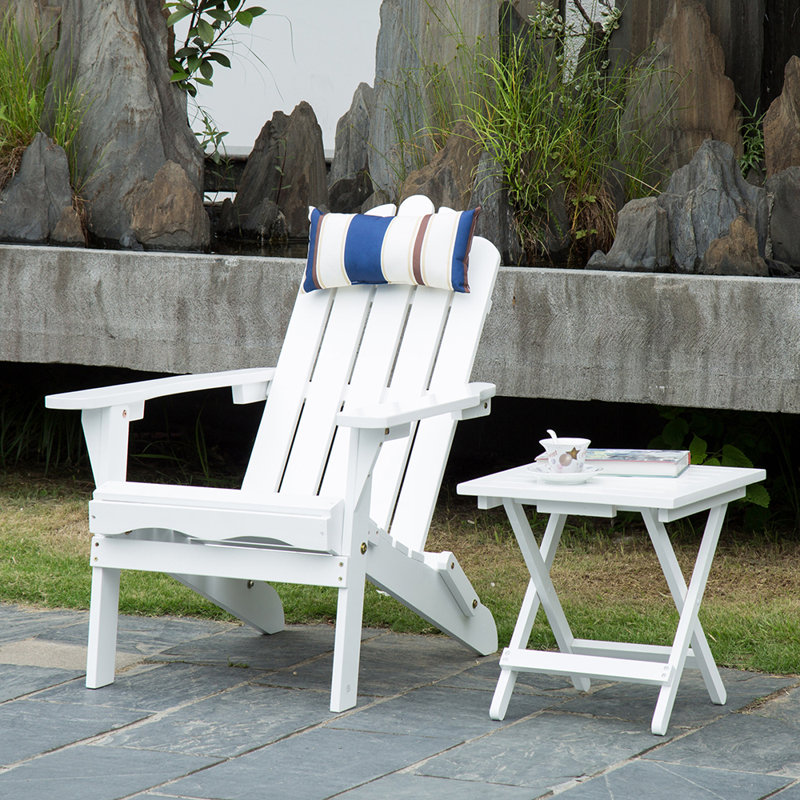 Blohm Wood Side Table Adirondack Design Small Folding End Tables for Outdoor Patio, Porch, White