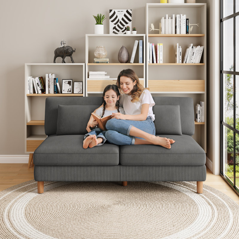 3 Seater Cotton Loveseat, 2-3 Seats-Grey
