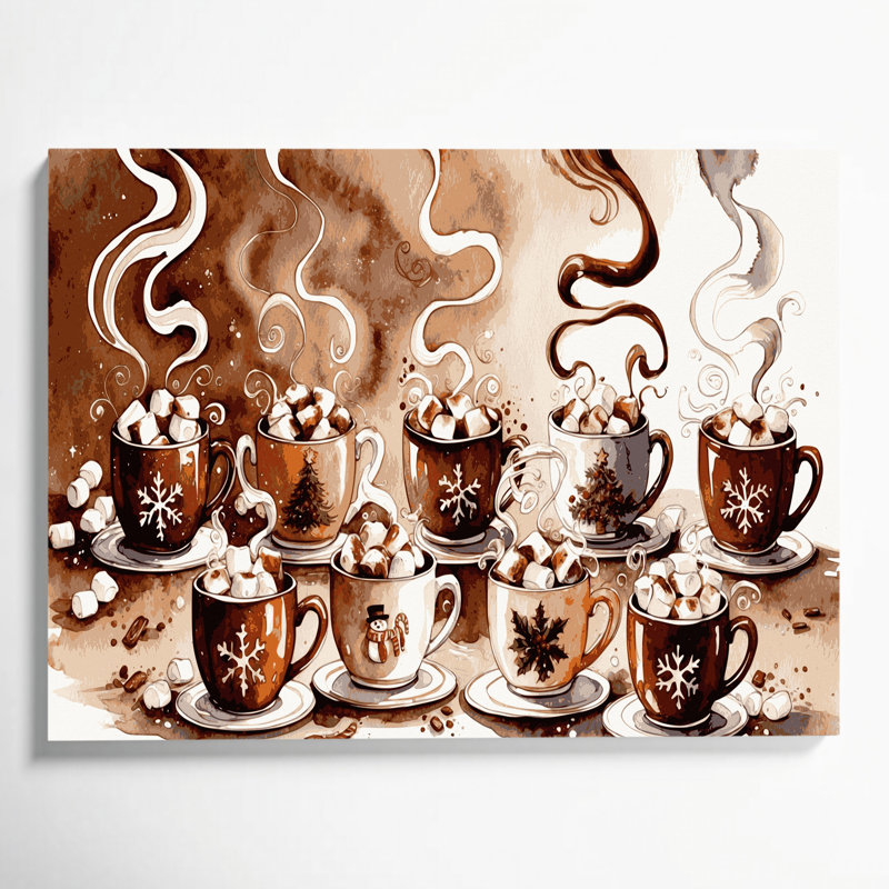 Art mural sur toile beige, "Christmas hot cacao", H 11 po x l 14 po