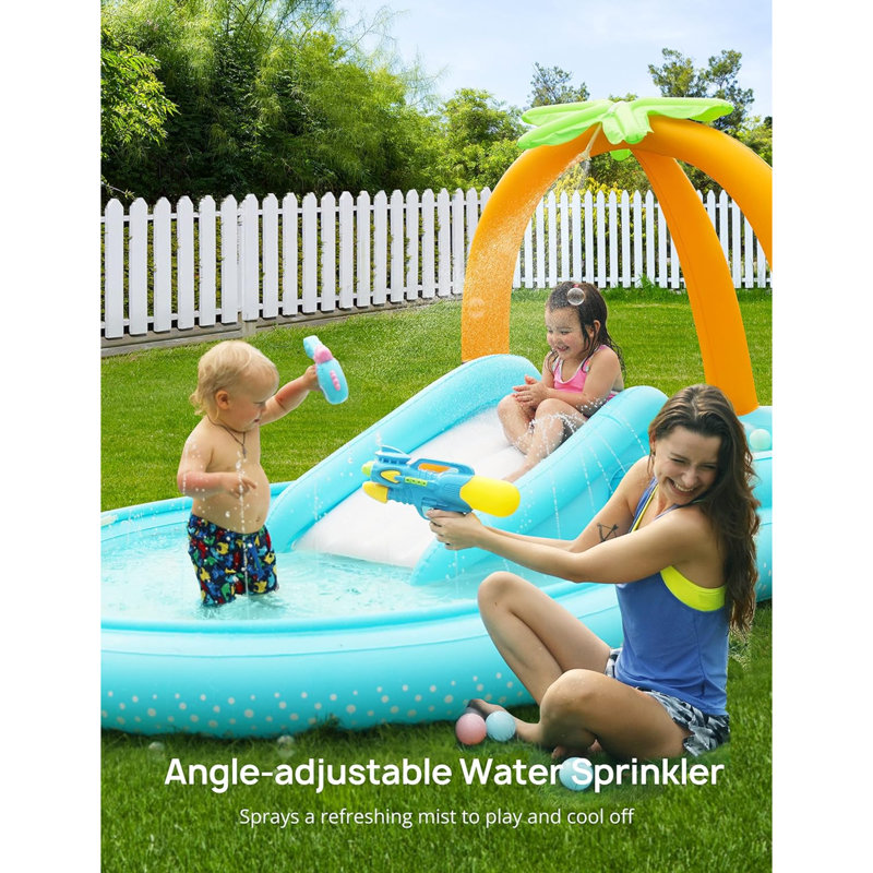 Kiddie Pool, Inflatable Play Center Kids Pool With Slide, Water Sprayers Thickened Wear-Resistant Full-Sized Swimming Pool For Kids Toddler Children, Garden Backyard & Indoor Use 110”X71”X53”