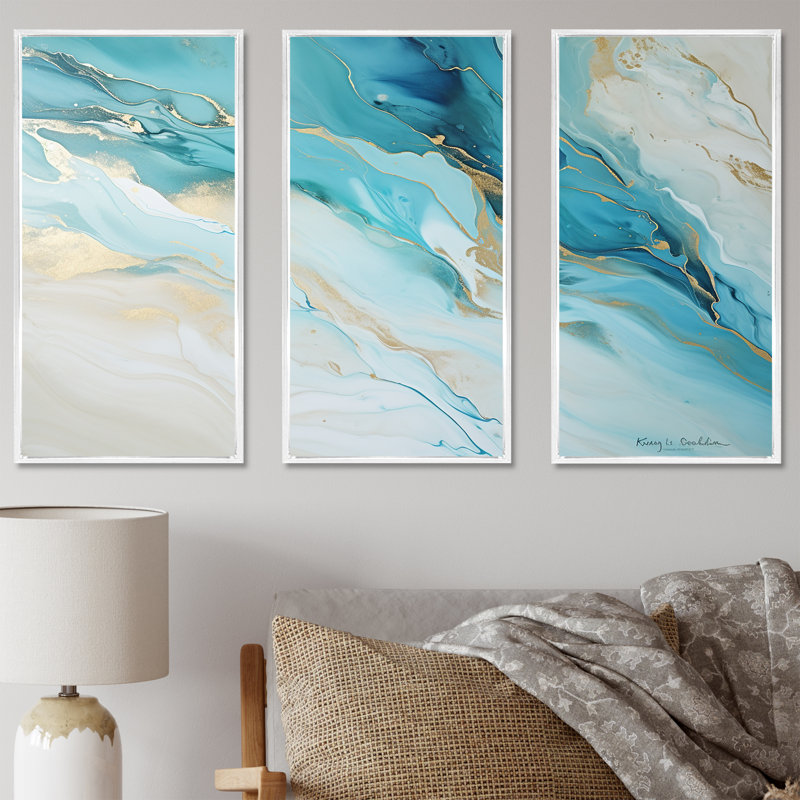 Orrie - ensemble d'art mural sur toile Glacier, H 28 po x l 36 po x P 1 po, Cadre flottant blanc