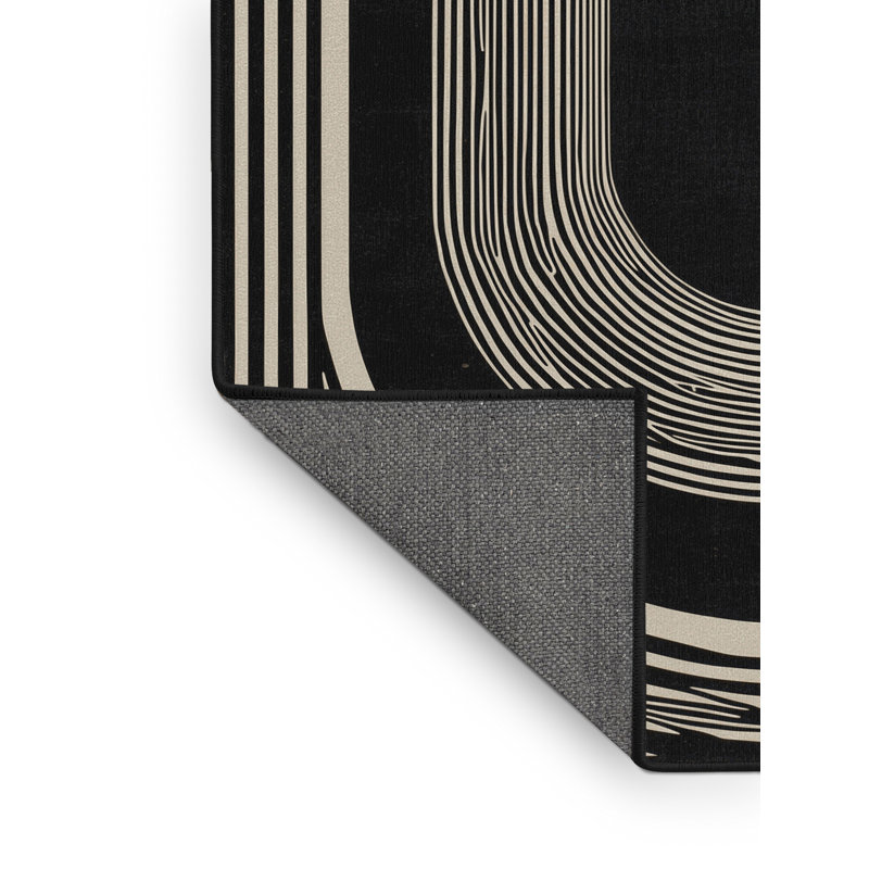Tapis noir moelleux et éclectique en demi-lune Emmert, 2 x 3