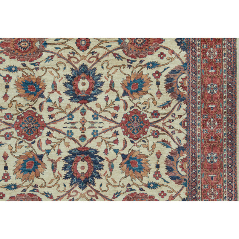 Tapis rouge et beige noué à la main de haute qualité