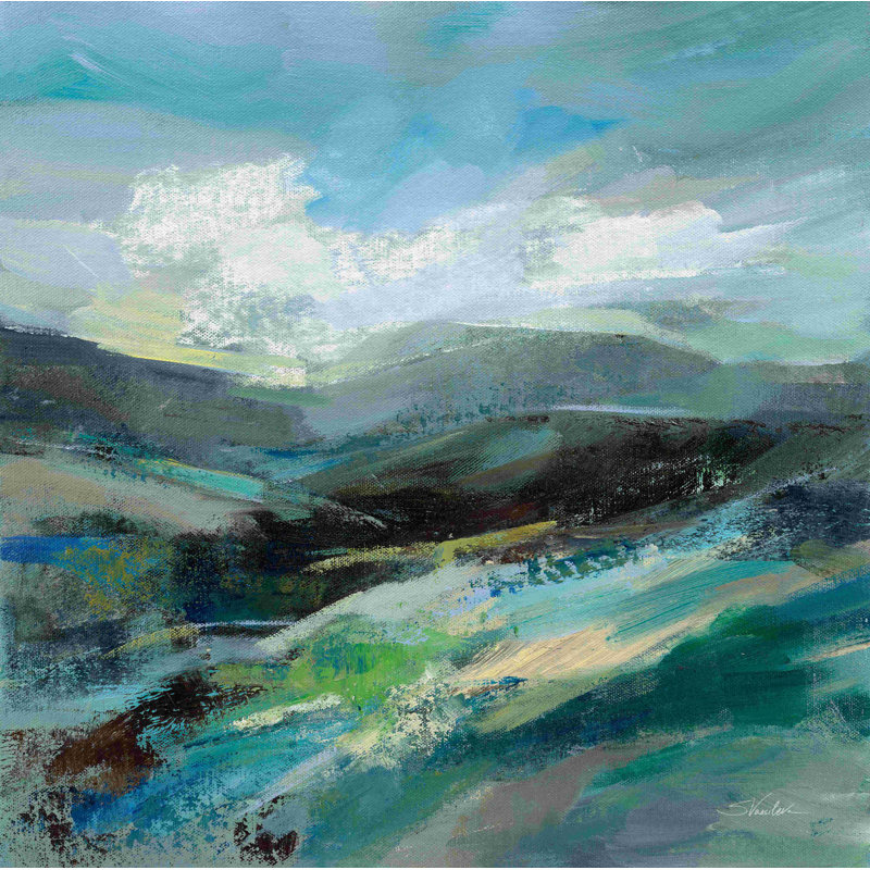 Turquoise Slopes II par Silvia Vassileva - Peinture, H 30 po x l 30 po, Toile tendue