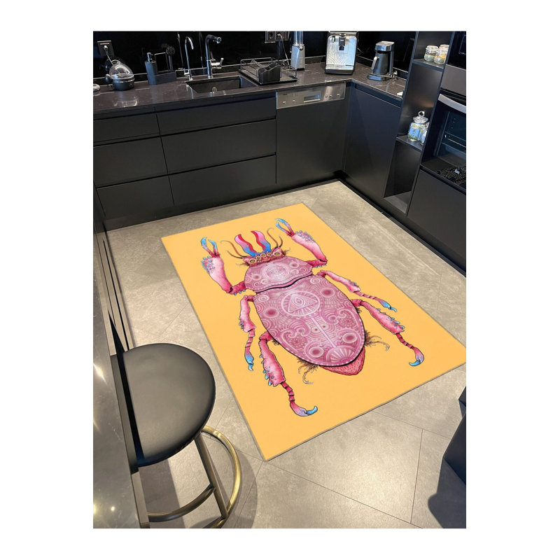 Tapis rose lavable à motif d'insectes, Sous-tapis rond 3 pi 3 po inclus