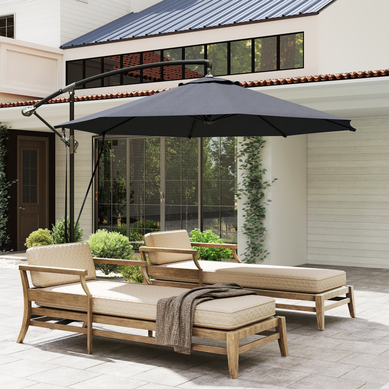 Parasol en porte-à-faux 9,5 pi avec sangle de vent, housse, UPF50 +, gris