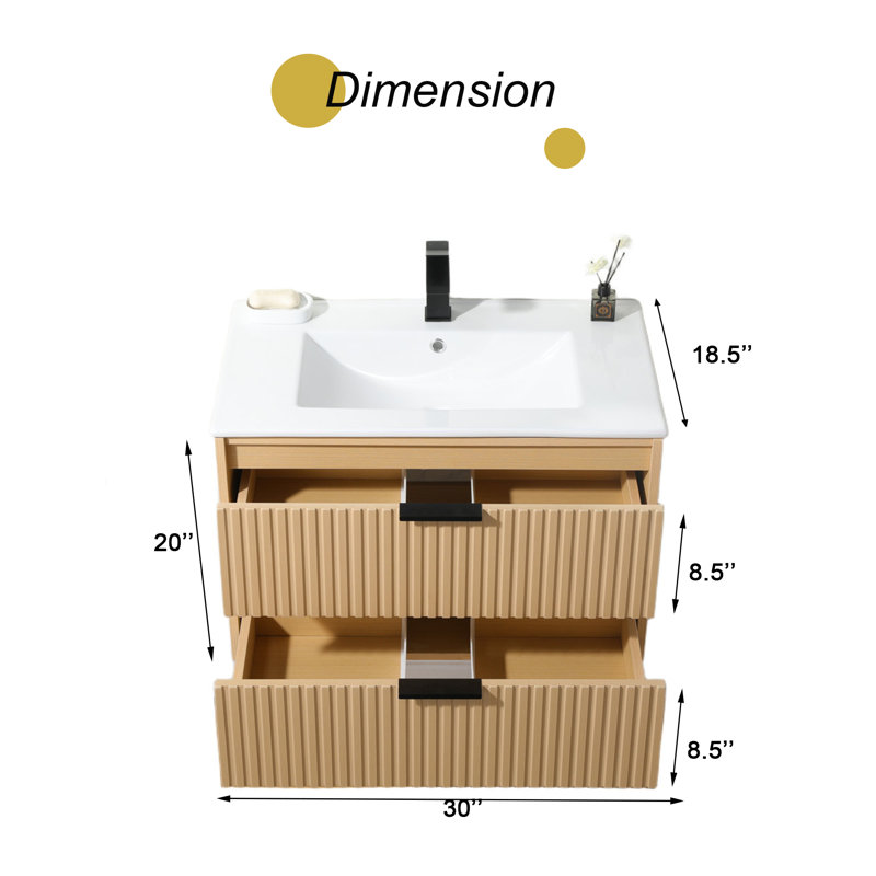 30'' Modern Wall-Mounted Single Bathroom Vanity Set, Beige