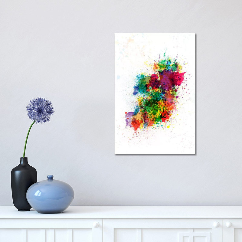 Ireland Map Paint Splashes by Michael Tompsett - Wrapped Canvas Painting, 30.48 cm H x 45.72 cm W
