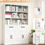 Bibliothèque blanche en métal avec tablettes ouvertes, 2 tiroirs et portes pour le bureau à domicile ou le bureau, Stable Stylish