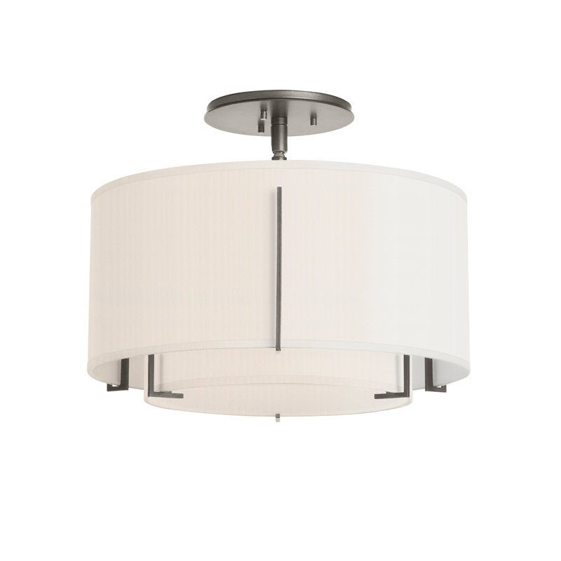 Plafonnier semi-encastré 3 lumières Exos, Fer naturel, Anna ton naturel, H 12,2 po x l 16,1 po x P 16,1 po