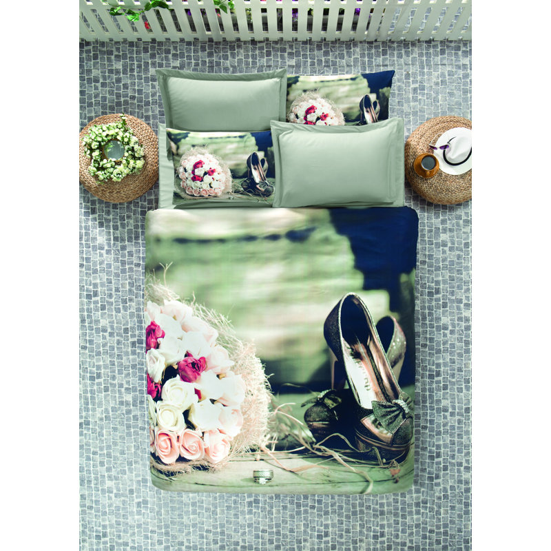 Ensemble de housse de couette 100% coton vert / rose / bleu Pelcha