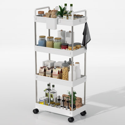 4-Tier Rolling Utility Cart, Mobile Shelving Unit Trolley Cart Organizer With Wheels For Kitchen Bathroom