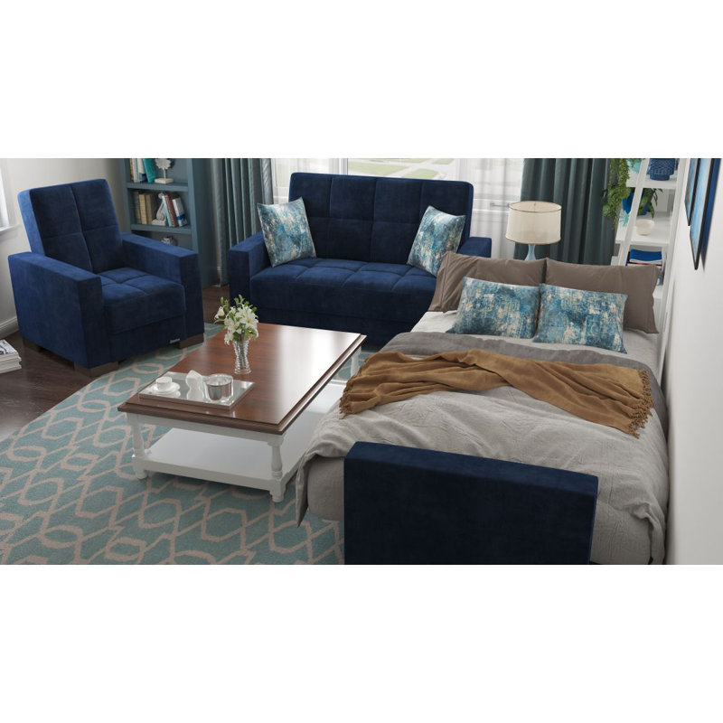 Fauteuil convertible rembourré en microfibre bleu Primenest