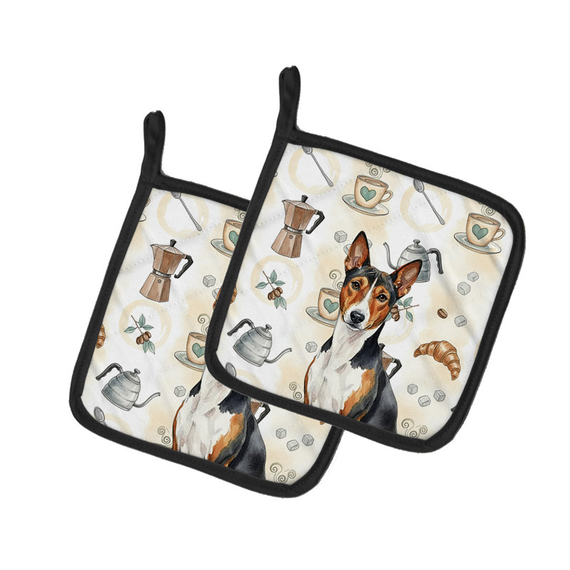 Paire de cafetières tricolores et blanches Basenji