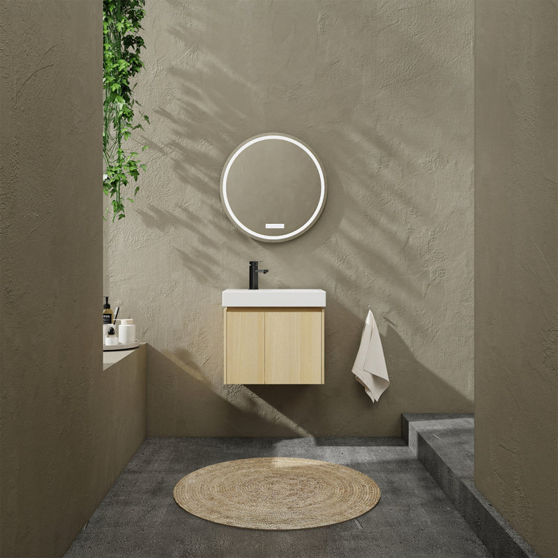 Meuble-lavabo de salle de bain avec lavabo en céramique, Chêne