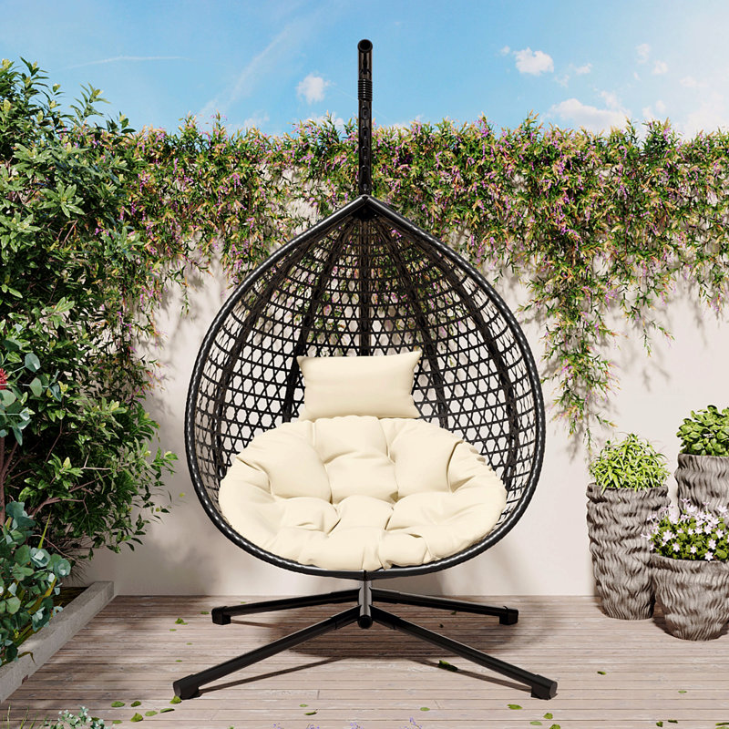 Balancelle d'extérieur avec coussins et support, Beige, Noir