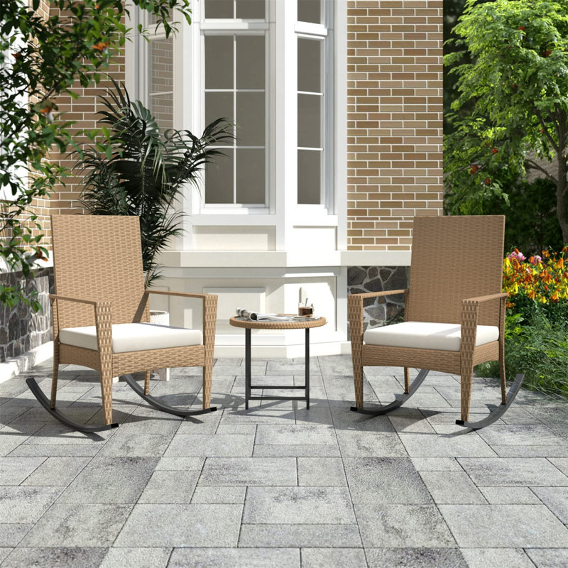 Outdoor Rocking Chair, Balcony Rocking Chair, Removable Seat Cushion, Rattan Rocking Chair, Comfortable Lounge Chair, With Armrests, Upholstered, Lunch Break Chair, Suitable For Garden, Courtyard, Balcony
