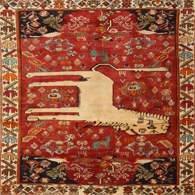 Tapis orange / beige, Rond 6 pi