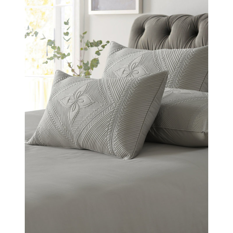 Drap très grand La Shantam, 100% coton, très doux et respirant, inclus: 1 drap plat (116 po x 104 po) et 2 taies décoratives matelassées (20 po x 32 po) - gris foncé
