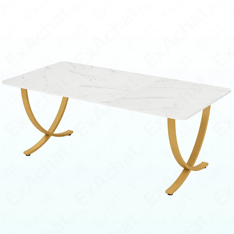 63" Modern Dining Table Kitchen Table With Faux Marble Table Top