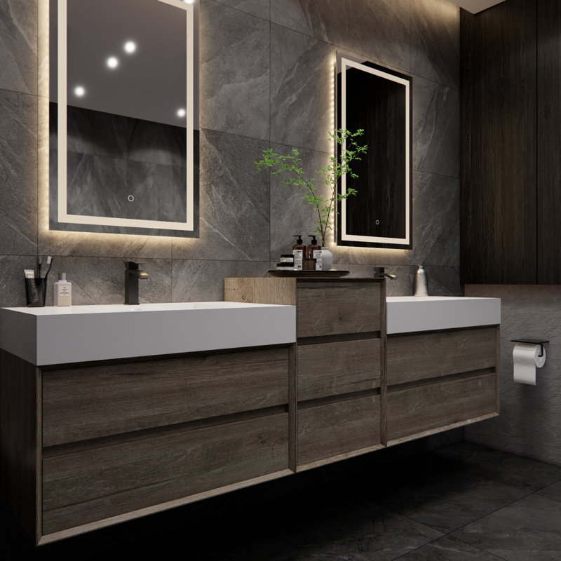 Meuble-lavabo mural double 67 po Albizu, Gris