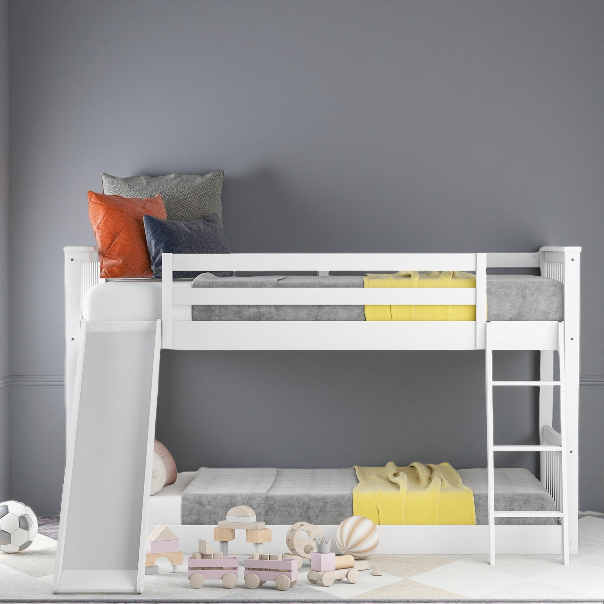Harriet Bee Twin Over Twin Bunk Bed With Convertible Slide And Ladder ...