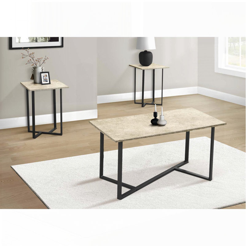 Ensemble de tables basses 3 pièces Pierre et métal crème, Crème