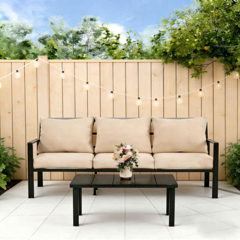 3 Seater Outdoor Sofa with Coffee Table, Beige