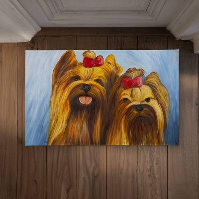 Two Smiling Dogs with Bow Tie - Bedroom Pets Door Mat