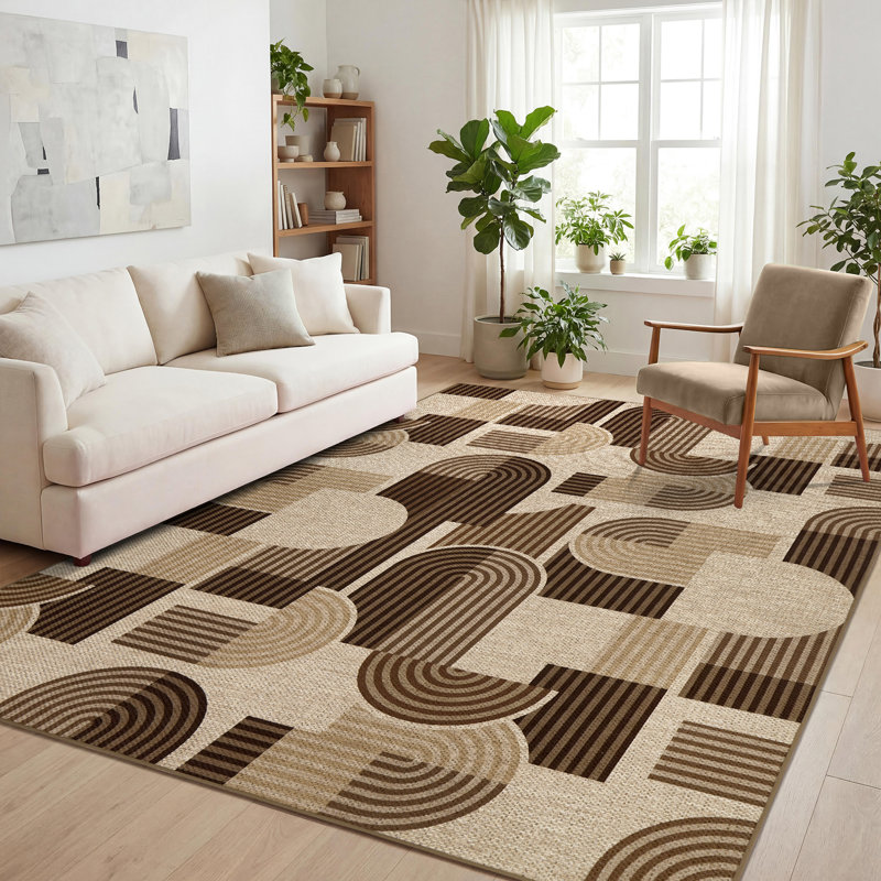 Tapis en jute à motif géométrique facile à nettoyer, Brown, Rectangle 9' x 12'