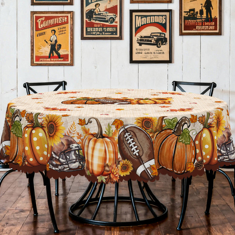 Nappe en polyester avec motif citrouille de saison des récoltes, lavable à la machine